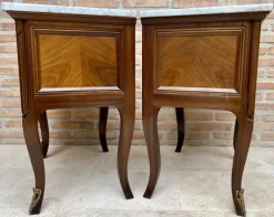 Pamono Mid-Century Walnut Nightstands with Drawers and Marble Tops, 1950s, Set of 2 Best