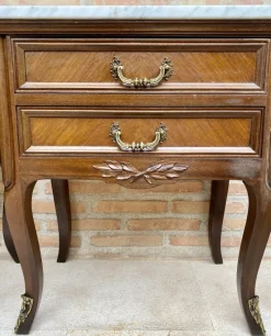 Pamono Mid-Century Walnut Nightstands with Drawers and Marble Tops, 1950s, Set of 2 Best