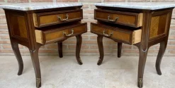 Pamono Mid-Century Walnut Nightstands with Drawers and Marble Tops, 1950s, Set of 2 Best
