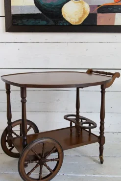 Pamono Mid-Century Wooden Bar Trolley with Stripes, 1960s New