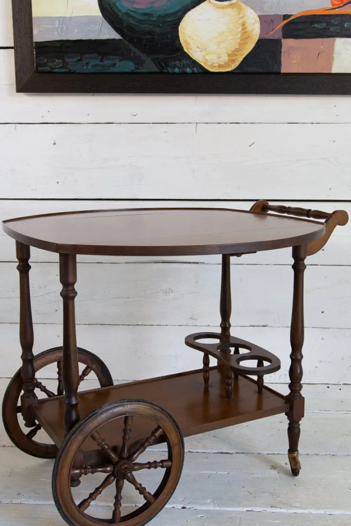 Pamono Mid-Century Wooden Bar Trolley with Stripes, 1960s New