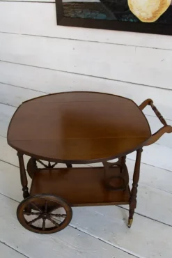 Pamono Mid-Century Wooden Bar Trolley with Stripes, 1960s New