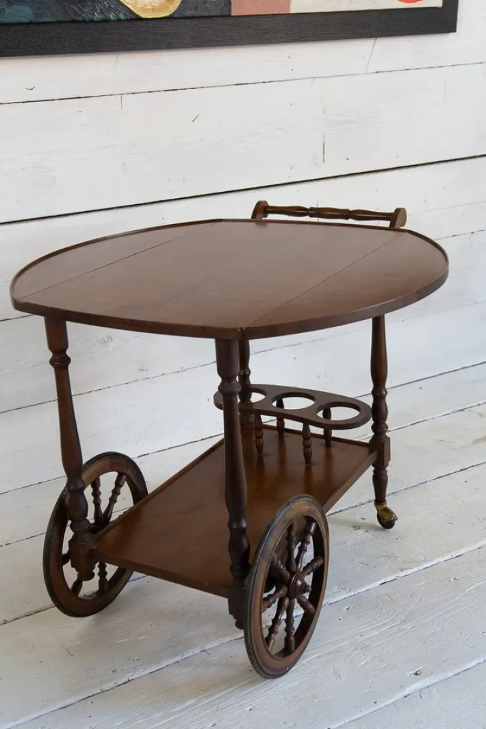 Pamono Mid-Century Wooden Bar Trolley with Stripes, 1960s New