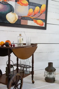 Pamono Mid-Century Wooden Bar Trolley with Stripes, 1960s New