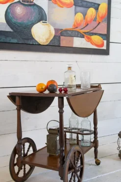 Pamono Mid-Century Wooden Bar Trolley with Stripes, 1960s New