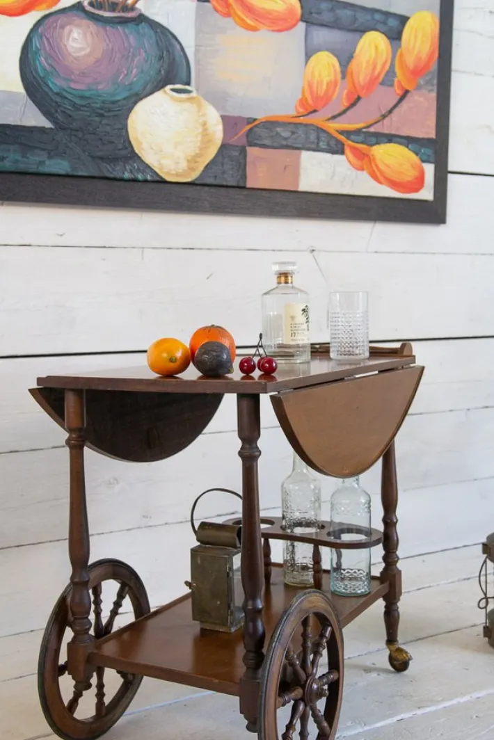 Pamono Mid-Century Wooden Bar Trolley with Stripes, 1960s New