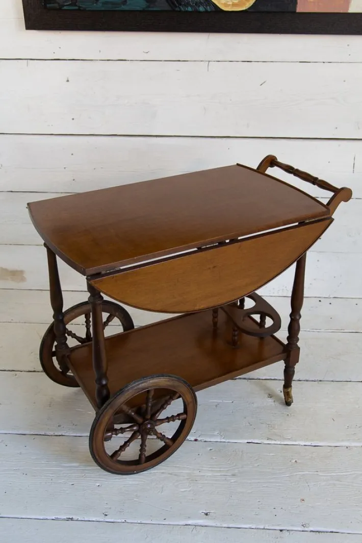 Pamono Mid-Century Wooden Bar Trolley with Stripes, 1960s New