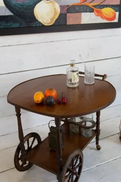 Pamono Mid-Century Wooden Bar Trolley with Stripes, 1960s New