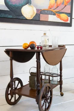 Pamono Mid-Century Wooden Bar Trolley with Stripes, 1960s New