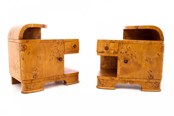 Pamono Mid-20th Century Art Deco Bedside Tables, Poland, 1940s, Set of 2 Sale