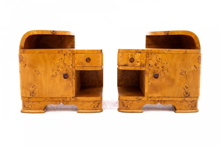 Pamono Mid-20th Century Art Deco Bedside Tables, Poland, 1940s, Set of 2 Sale