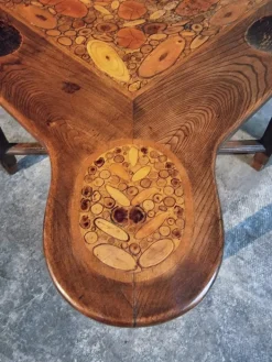 Pamono Mid-20th Century French Elm Marquetry Game Table with Intarsia Inlay and Round Corner Cutouts, 1950s Sale