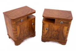 Pamono Mid-20th Century Walnut Bedside Tables, Poland, 1940s, Set of 2 Online
