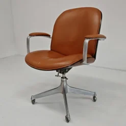 Pamono MiM Executive Chair in Natural Cognac Leather and Wood, 1970s Clearance