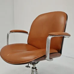 Pamono MiM Executive Chair in Natural Cognac Leather and Wood, 1970s Clearance
