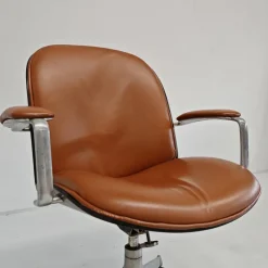 Pamono MiM Executive Chair in Natural Cognac Leather and Wood, 1970s Clearance