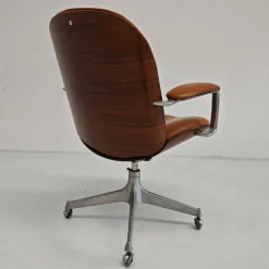 Pamono MiM Executive Chair in Natural Cognac Leather and Wood, 1970s Clearance