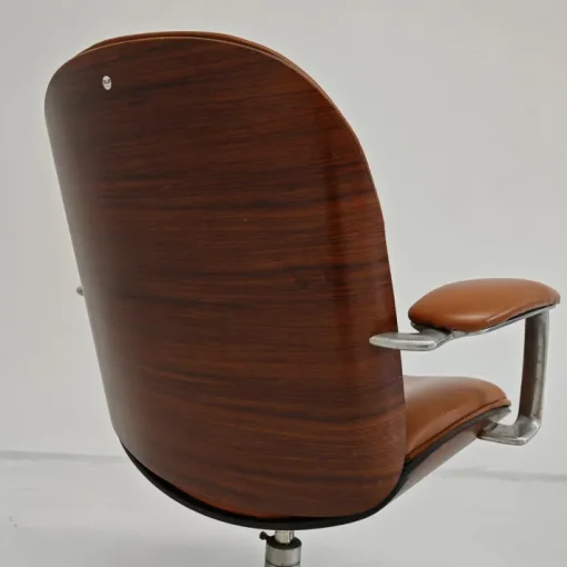 Pamono MiM Executive Chair in Natural Cognac Leather and Wood, 1970s Clearance