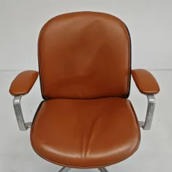 Pamono MiM Executive Chair in Natural Cognac Leather and Wood, 1970s Clearance