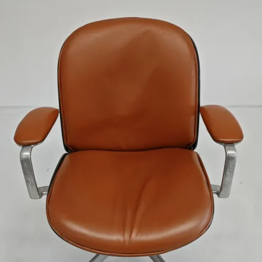 Pamono MiM Executive Chair in Natural Cognac Leather and Wood, 1970s Clearance