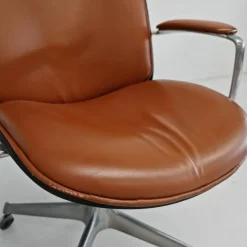 Pamono MiM Executive Chair in Natural Cognac Leather and Wood, 1970s Clearance