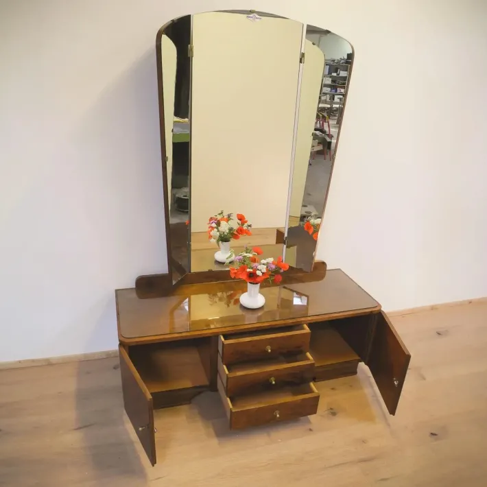 Pamono Mirror Dresser with Swivel Mirrors in Stained Flamed Birch, 1950s Outlet