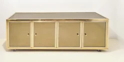 Pamono Mirror, Metal, Chrome and Brass Sideboard by Michel Pigneres, 1970s New