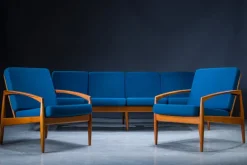 Pamono Model 121 Paper Knife Easy Chairs and Sofa by Kai Kristiansen for Magnus Olesen, 1960s, Set of 3 Sale