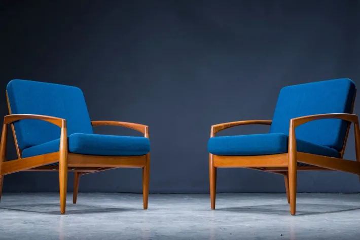 Pamono Model 121 Paper Knife Easy Chairs and Sofa by Kai Kristiansen for Magnus Olesen, 1960s, Set of 3 Sale