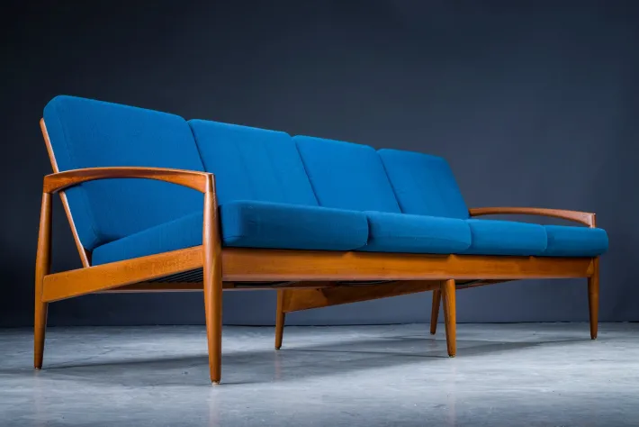 Pamono Model 121 Paper Knife Easy Chairs and Sofa by Kai Kristiansen for Magnus Olesen, 1960s, Set of 3 Sale