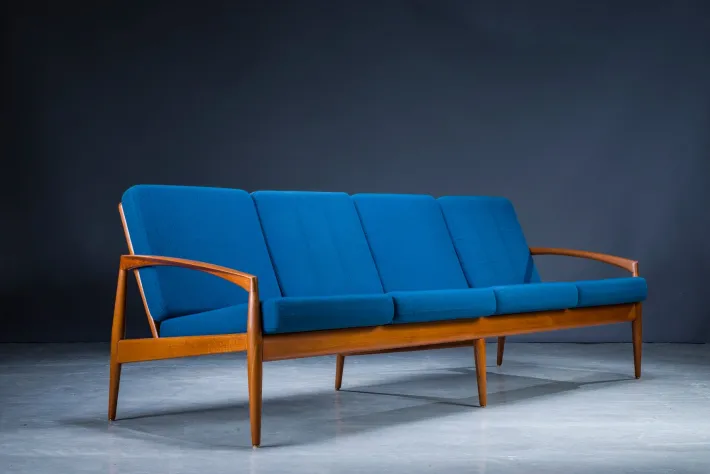 Pamono Model 121 Paper Knife Easy Chairs and Sofa by Kai Kristiansen for Magnus Olesen, 1960s, Set of 3 Sale