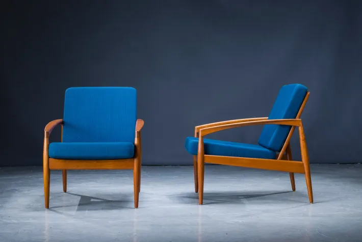 Pamono Model 121 Paper Knife Easy Chairs and Sofa by Kai Kristiansen for Magnus Olesen, 1960s, Set of 3 Sale