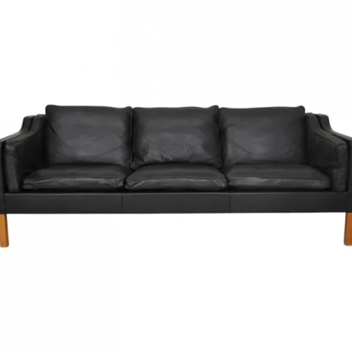 Pamono Model 2213 3-Seater Sofa in Black Leather by Børge Mogensen, 1980s Online