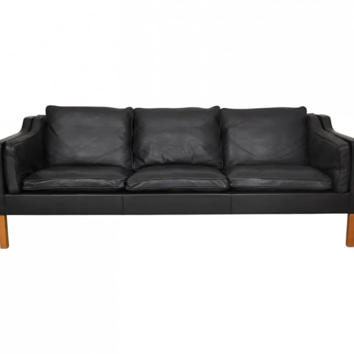 Pamono Model 2213 3-Seater Sofa in Black Leather by Børge Mogensen, 1980s Online