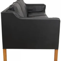 Pamono Model 2213 3-Seater Sofa in Black Leather by Børge Mogensen, 1980s Online
