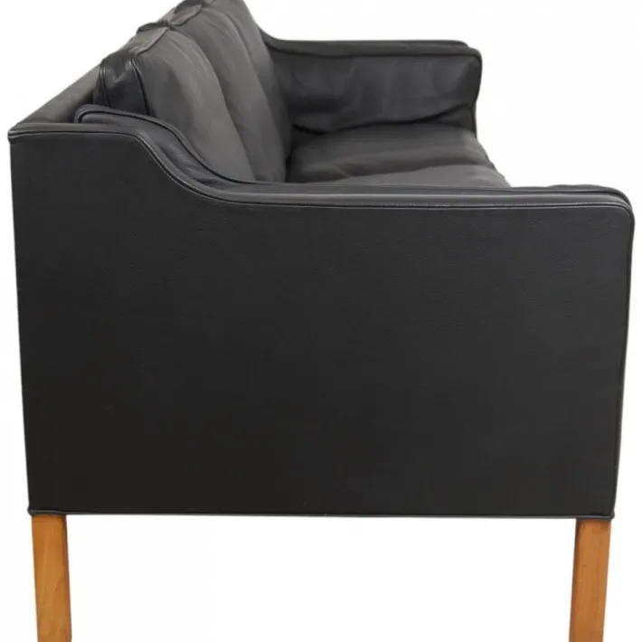 Pamono Model 2213 3-Seater Sofa in Black Leather by Børge Mogensen, 1980s Online