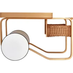 Pamono Model 900 Tea Trolley with White Ceramic Tiles & Rattan Basket attributed to Alvar Aalto for Artek, 1960s Hot
