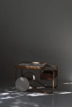 Pamono Model 900 Tea Trolley with White Ceramic Tiles & Rattan Basket attributed to Alvar Aalto for Artek, 1960s Hot