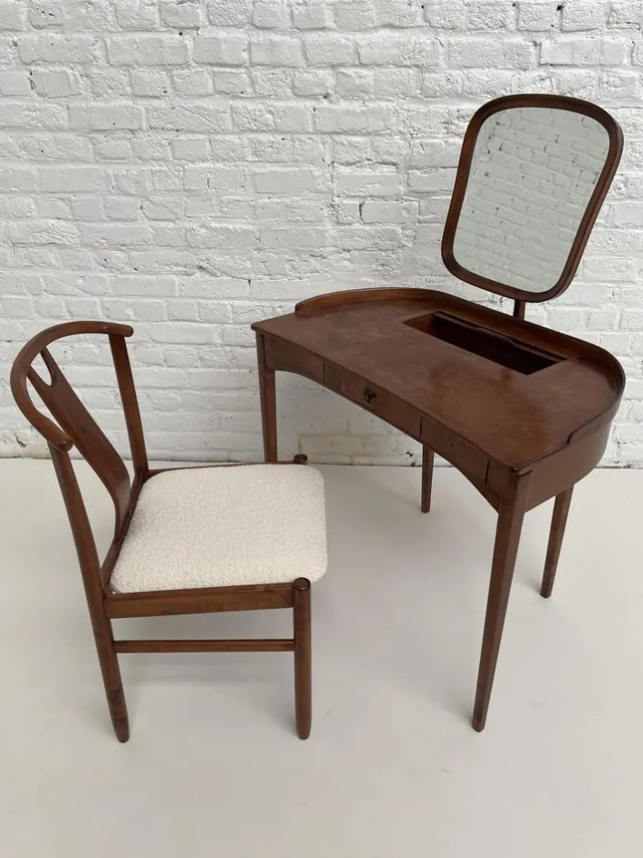 Pamono Model Brigitta Dressing Table & Chair by Carl Malmsten & Yngve Ekström for Bodafors, 1962, Set of 2 New