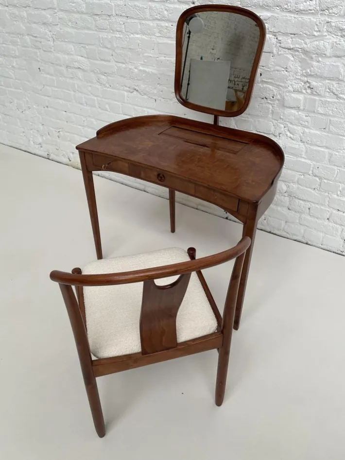 Pamono Model Brigitta Dressing Table & Chair by Carl Malmsten & Yngve Ekström for Bodafors, 1962, Set of 2 New