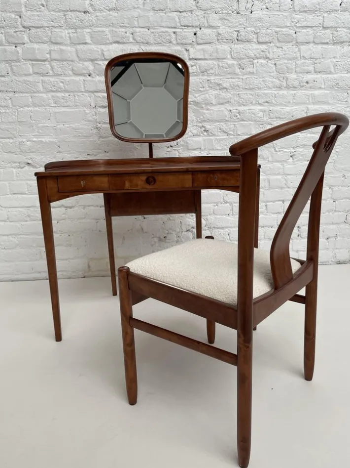 Pamono Model Brigitta Dressing Table & Chair by Carl Malmsten & Yngve Ekström for Bodafors, 1962, Set of 2 New