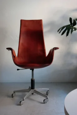 Pamono Model FK 6725 Desk Swivel Chair in Red Leather by Preben Fabricius & Jørgen Kastholm for Kill International, 1960s Online