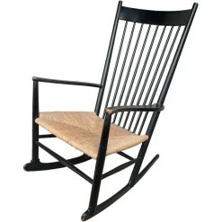 Pamono Model J16 Rocking Chair in Painted Beech with Woven Papercord Seat attributed to Hans J. Wegner for FDB, 1961 Best