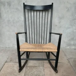 Pamono Model J16 Rocking Chair in Painted Beech with Woven Papercord Seat attributed to Hans J. Wegner for FDB, 1961 Best