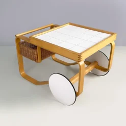 Pamono Modern Finnish Wood, Wicker Cart Tea Trolley 900 attributed to Alvar Aalto for Artek, 1970s Clearance
