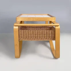 Pamono Modern Finnish Wood, Wicker Cart Tea Trolley 900 attributed to Alvar Aalto for Artek, 1970s Clearance