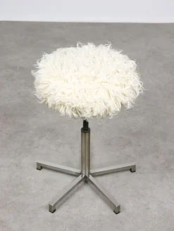 Pamono Modernist Bauhaus Swivel Stool in Chrome and Sheepskin, 1950s Clearance