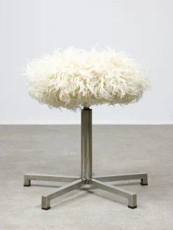 Pamono Modernist Bauhaus Swivel Stool in Chrome and Sheepskin, 1950s Clearance