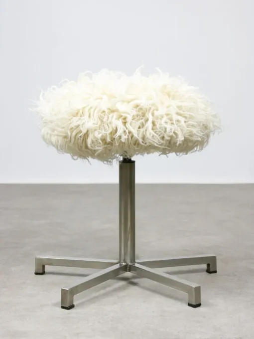 Pamono Modernist Bauhaus Swivel Stool in Chrome and Sheepskin, 1950s Clearance