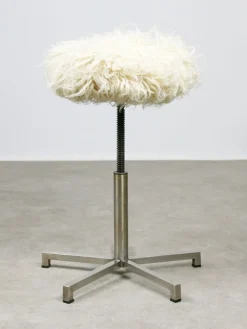 Pamono Modernist Bauhaus Swivel Stool in Chrome and Sheepskin, 1950s Clearance